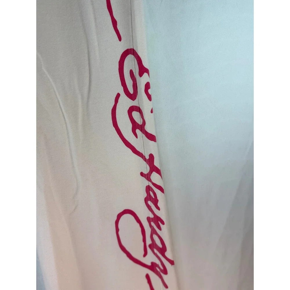 Ed Hardy Womens Cream Wide Leg Sweatpants Skull Roses Pink Logo Y2K Joggers Sz S